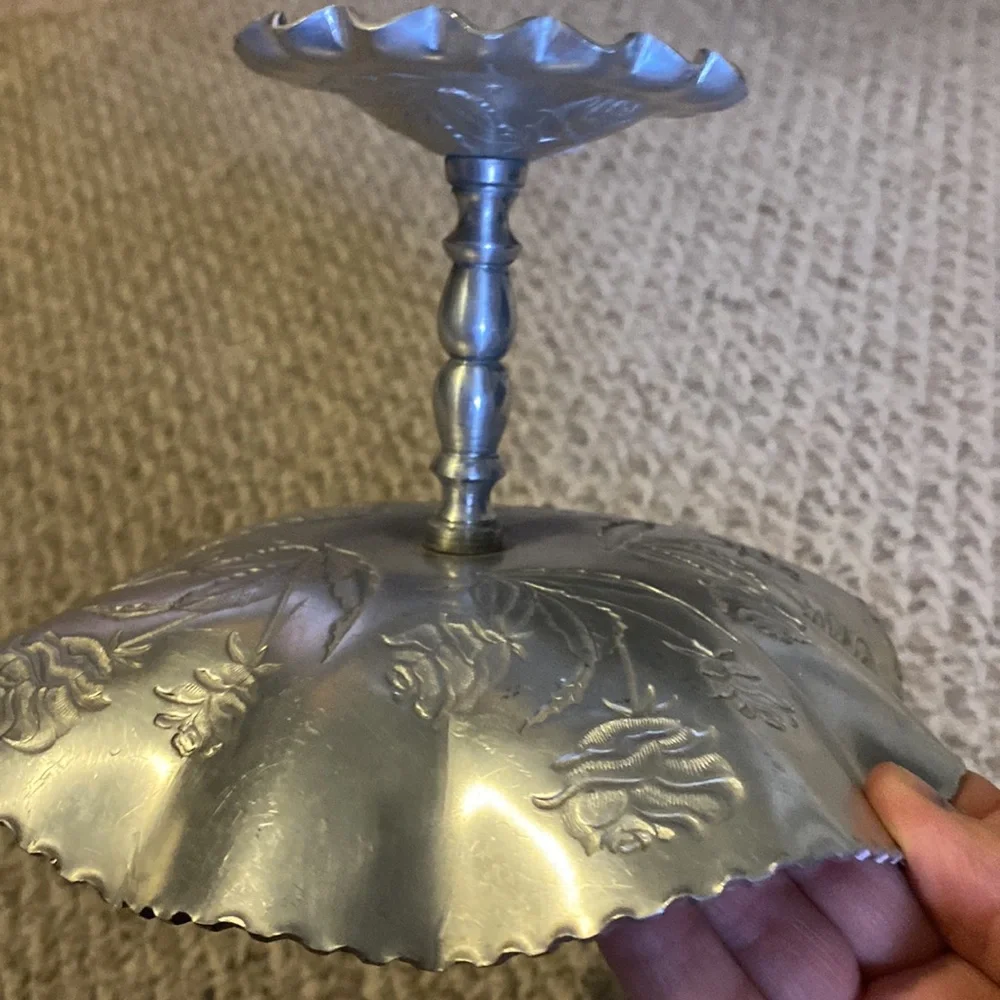 Vintage Harber & Shlevin hammered aluminum pedestal server dish.